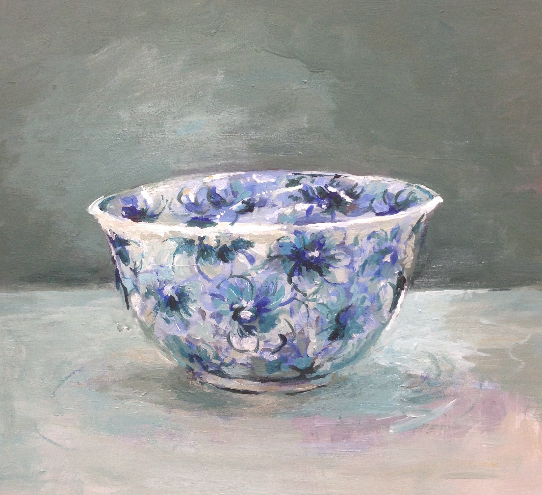 Porselein schaaltje. Acryl op board. November 2015.