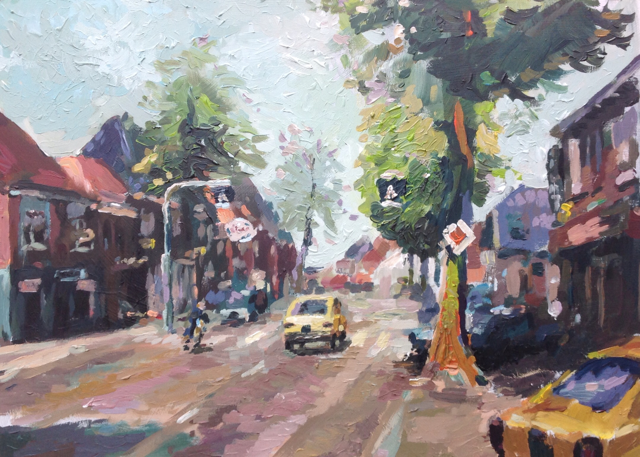 Dorpsstraat in Lunteren, halverwege de jaren 70. Acryl op board.